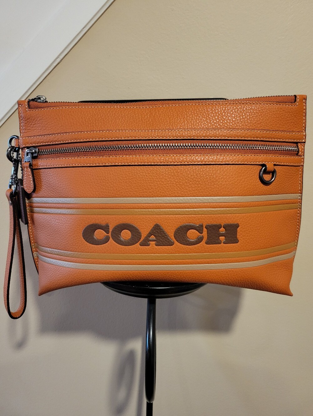 COACH Orange Leather Zip Pouch and Wristlet Clutch - Picture 9 of 10